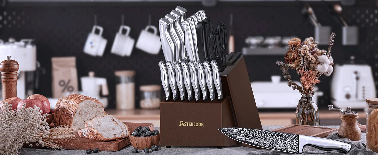 21-Piece Full Tang Knife Set - Silver
