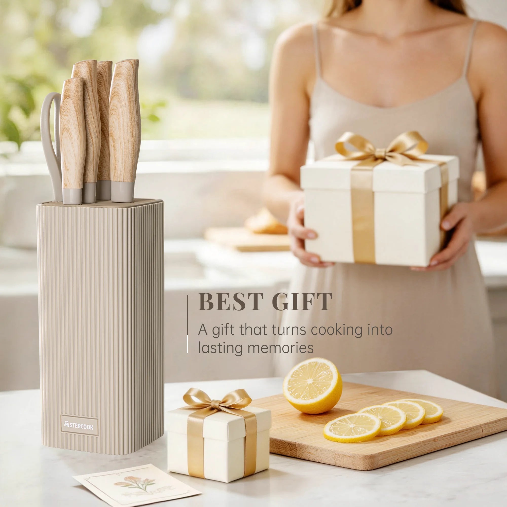 6-Piece Knife Block Set - Wood Grain