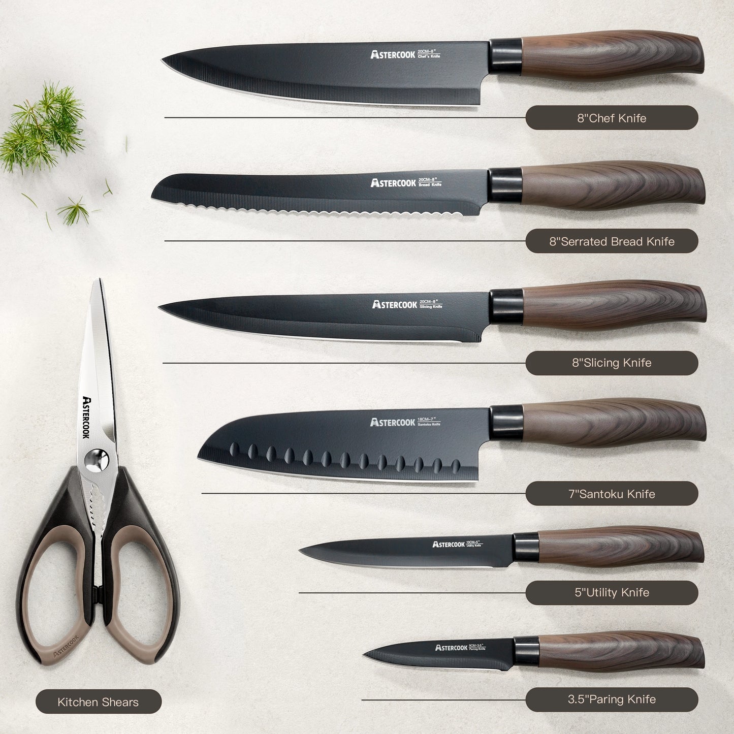 7-Piece Wood Grain Knife Set with Guards