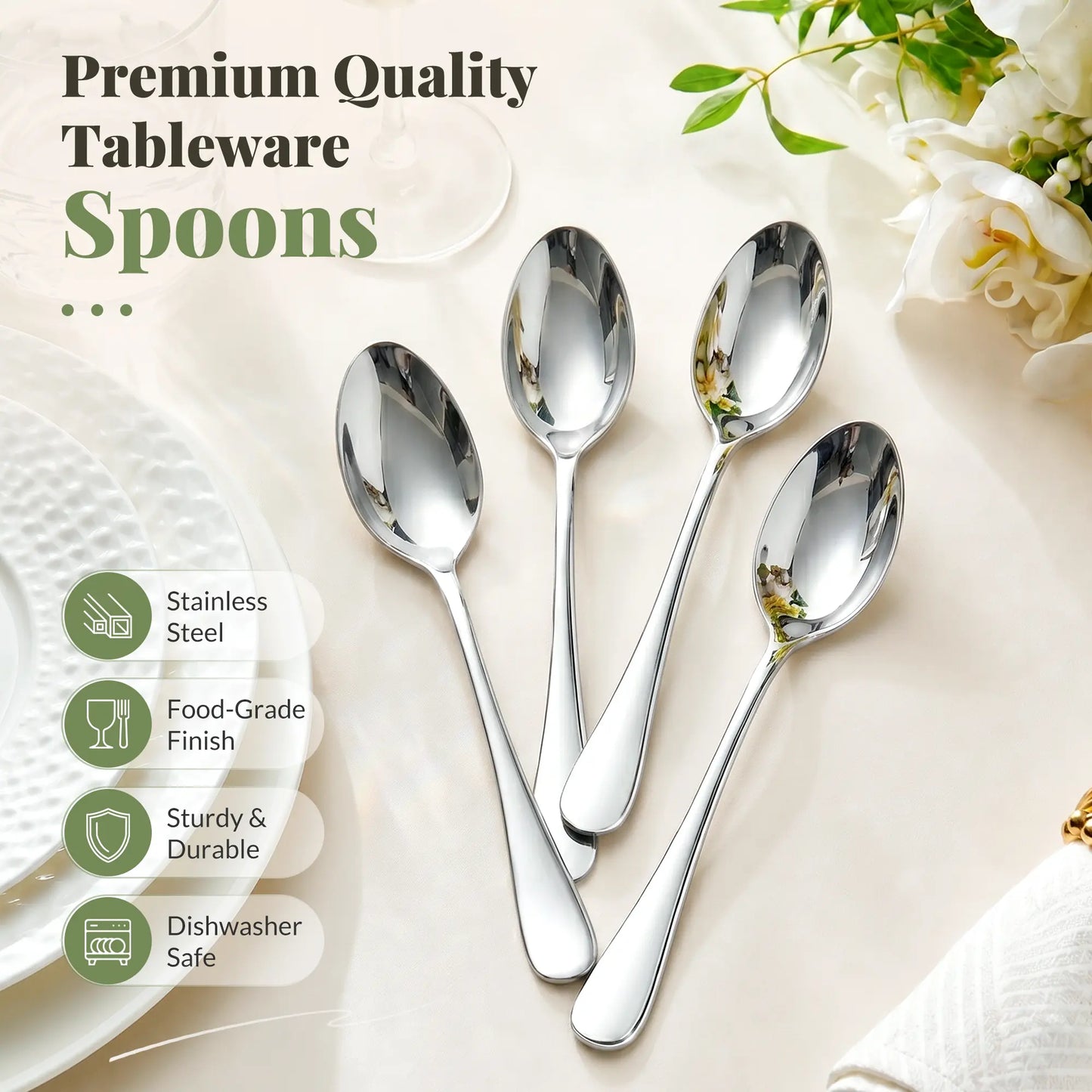 Astercook Dinner Spoon Set, 24-Piece Premium Food-Grade Stainless Steel Tablespoons Silverware, Mirror Polished & Dishwasher Safe, Heavy Duty Flatware Ideal for Kitchen, Restaurant & Party Use