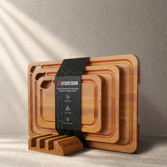 Astercook 4-Piece Carbonized Bamboo Cutting Board Set with Holder