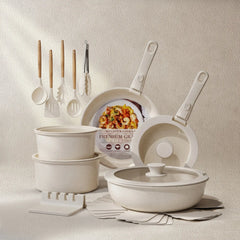 21-Piece Ceramic Pots and Pans Set Non Stick Detachable Handle -White