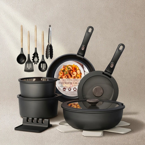 21-Piece Ceramic Pots and Pans Set Non Stick Detachable Handle -Black