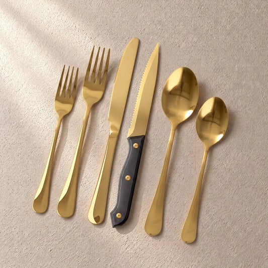 Astercook Silverware Set Food-Grade Stainless Steel-Gold Black