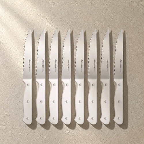 8-Piece Cream White Steak Knife Set Dishwasher Safe