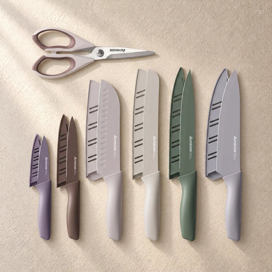 13 Pieces Kitchen Knives Set with Healthy Anti-Rust Coating Morandi
