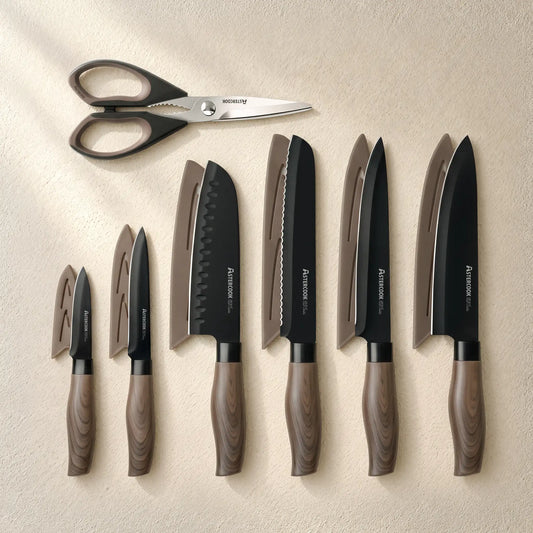 7-Piece Wood Grain Knife Set with Guards