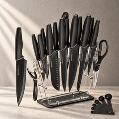 22-Pc Modern Clear Block Knife Set-Blcak