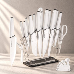 22-Pc Modern Clear Block Knife Set-White