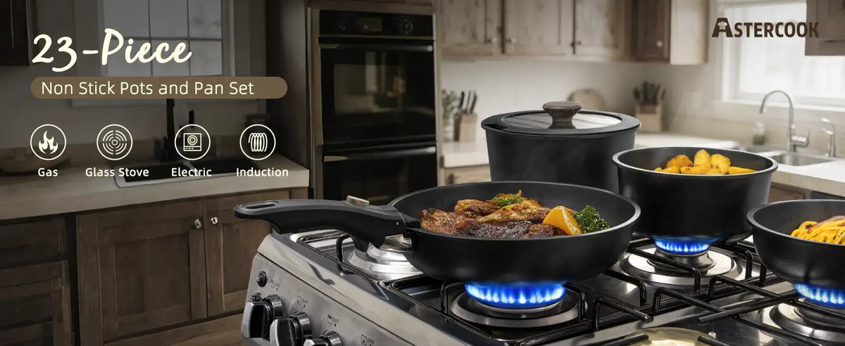 23-Piece Ceramic Pots and Pans Set Non Stick Detachable Handle -Black