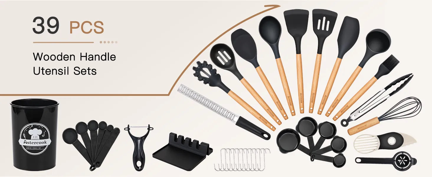 39-Piece Silicone Utensil Collection-Black