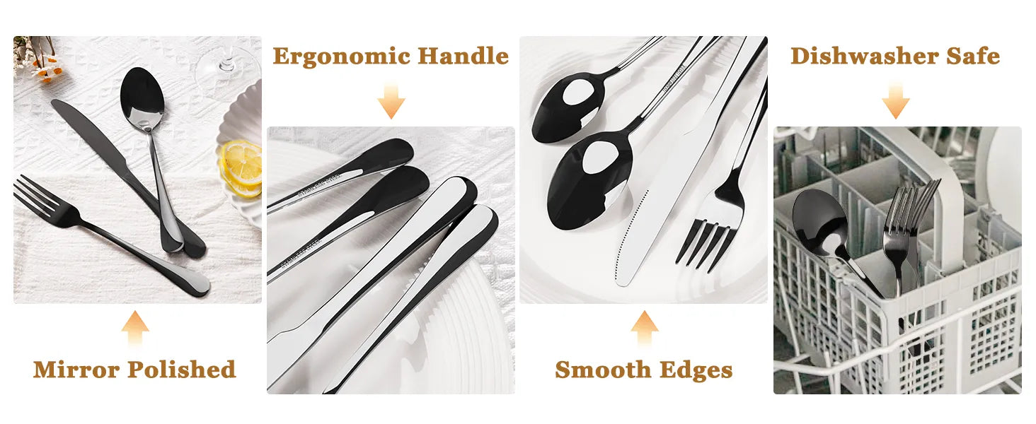 Astercook Silverware Set Food-Grade Stainless Steel-Blcak