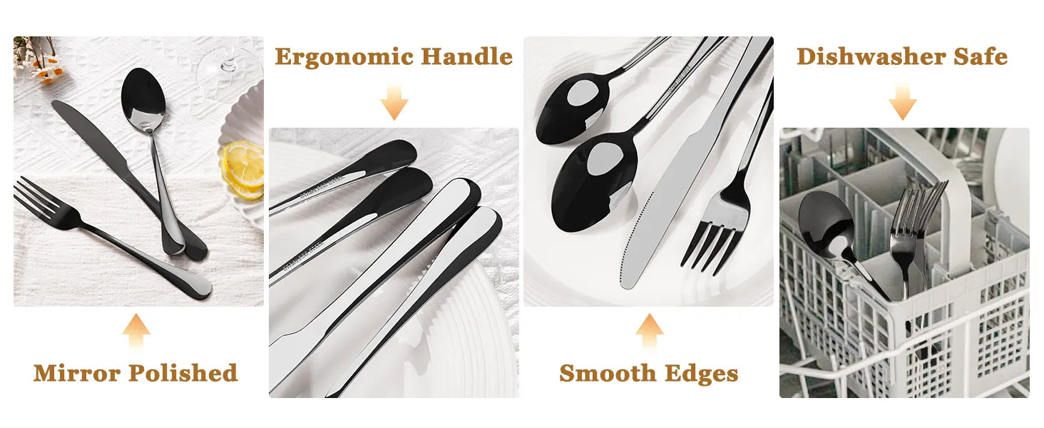 Astercook Silverware Set Food-Grade Stainless Steel-Blcak