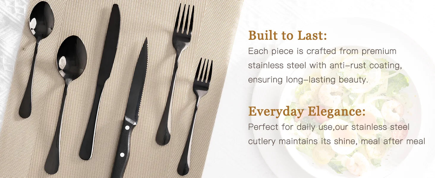 Astercook Silverware Set Food-Grade Stainless Steel-Blcak