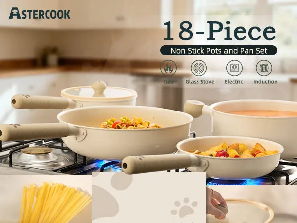 18-Piece Ceramic Cookware Set – Dog Paw Handle