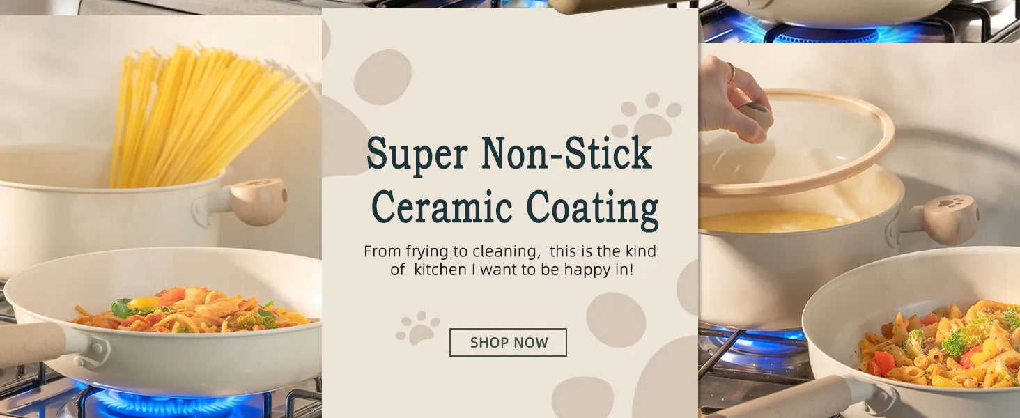18-Piece Ceramic Cookware Set – Dog Paw Handle