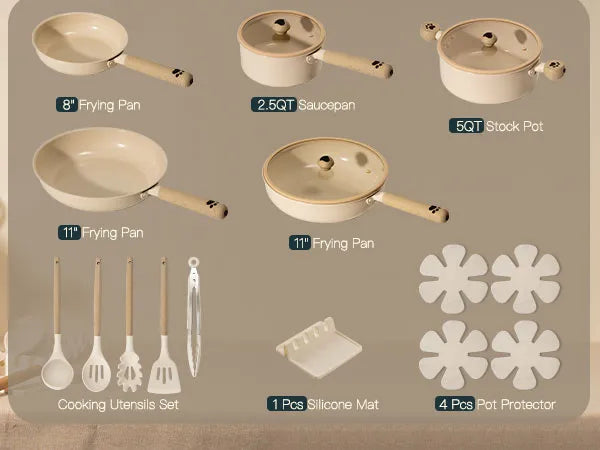 18-Piece Ceramic Cookware Set – Dog Paw Handle