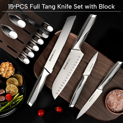 15-Piece Full Tang Knife Set - Silver