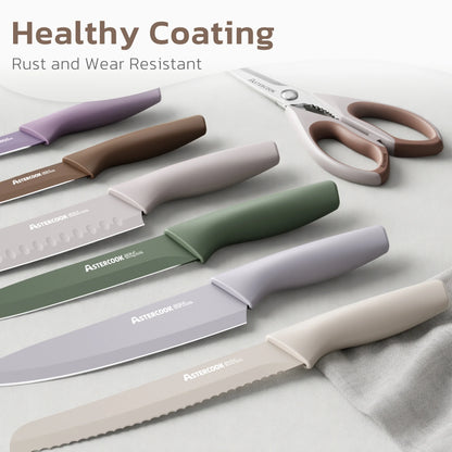 7 Pieces Kitchen Knives Set with Healthy Anti-Rust Coating Morandi