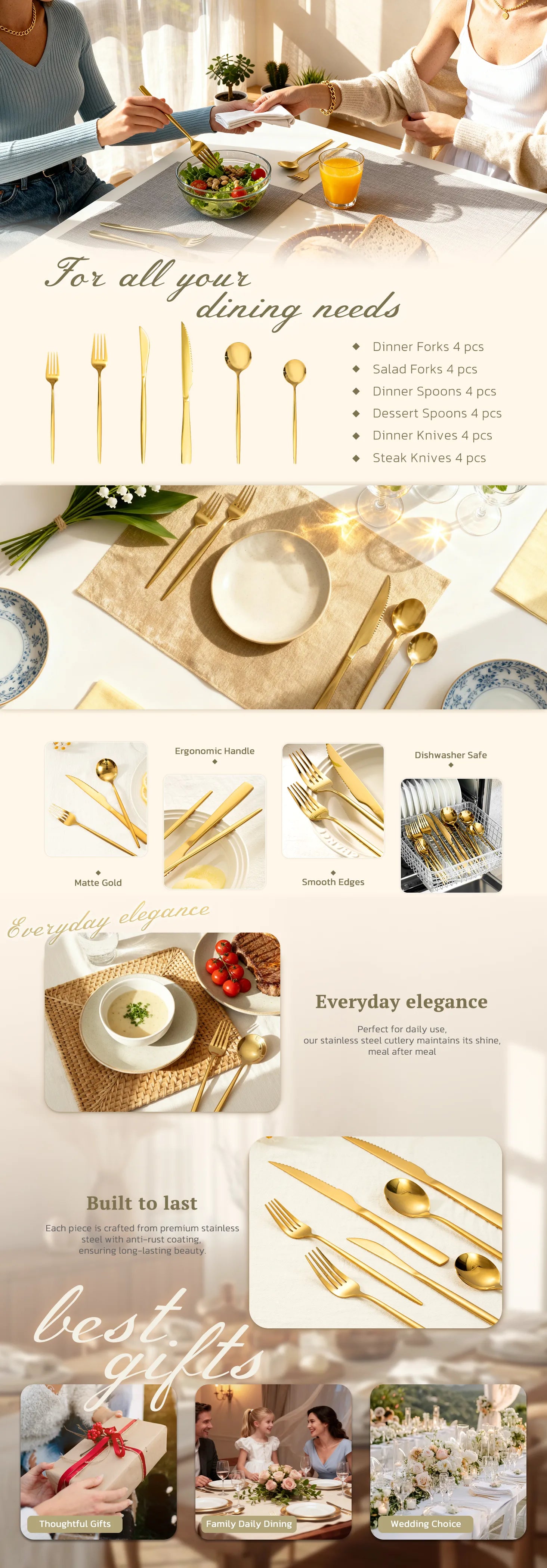 Astercook Silverware Set Food-Grade Stainless Steel-Gold