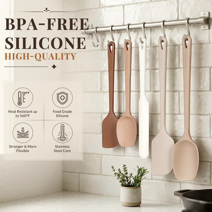 Astercook 5-Piece Silicone Spatula Set, 560°F Heat Resistant Rubber Spatulas with Stainless Steel Core, Nonstick Safe & Dishwasher Safe Baking Spatula Set for Cooking & Mixing, Macaron Pastel Colors