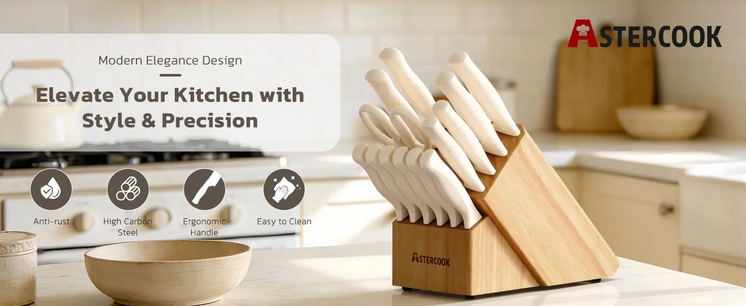 15 Pieces Kitchen Knife Sets with Anti-Rust Coating