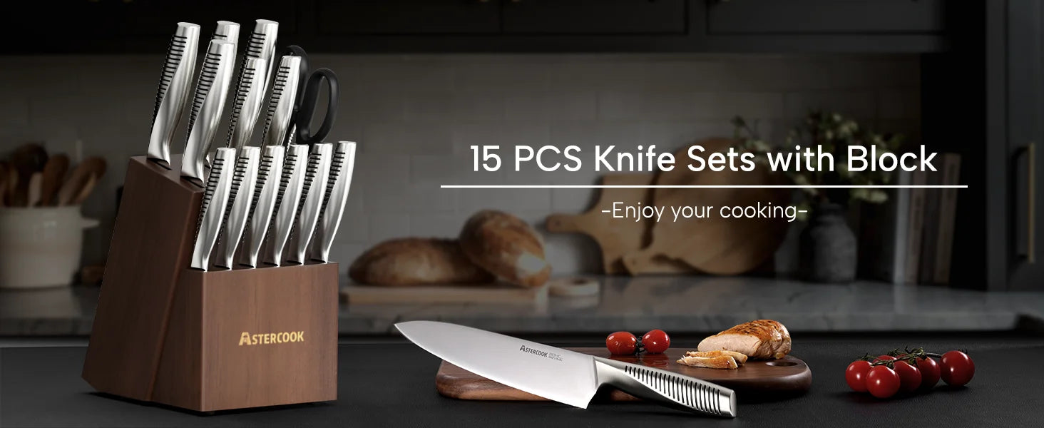 15-Piece Full Tang Knife Set - Silver