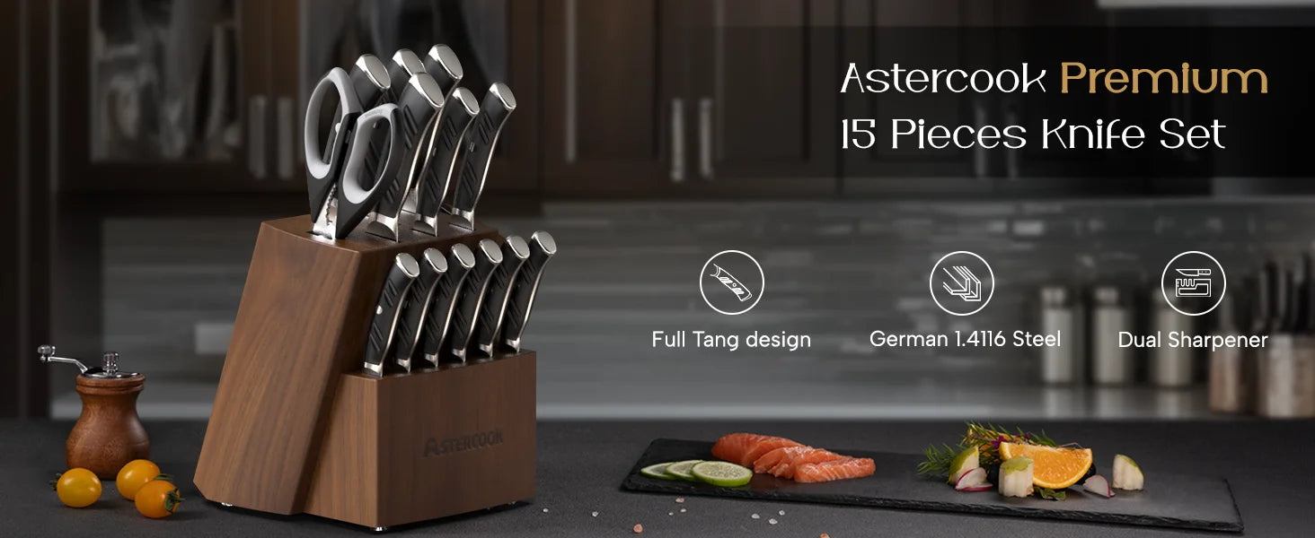 15 Pcs German Stainless Steel Knives Sharp Blade Dishwasher Safe