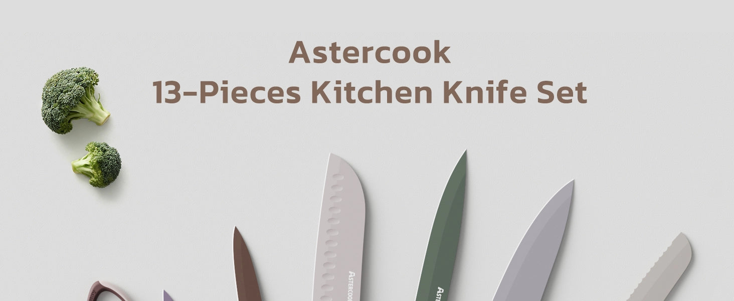 7 Pieces Kitchen Knives Set with Healthy Anti-Rust Coating Morandi