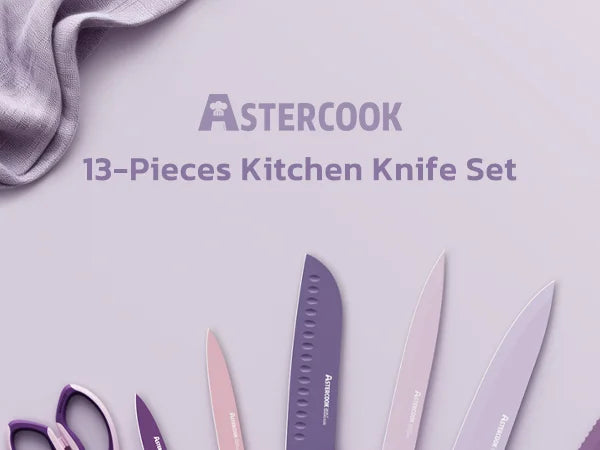 7 Pieces Kitchen Knives Set with Healthy Anti-Rust Coating Purple
