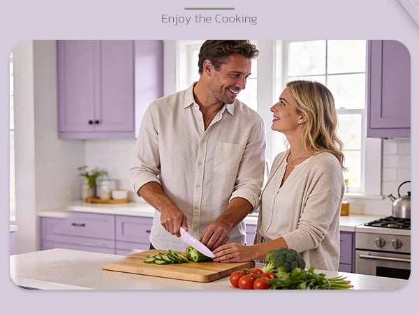 7 Pieces Kitchen Knives Set with Healthy Anti-Rust Coating Purple
