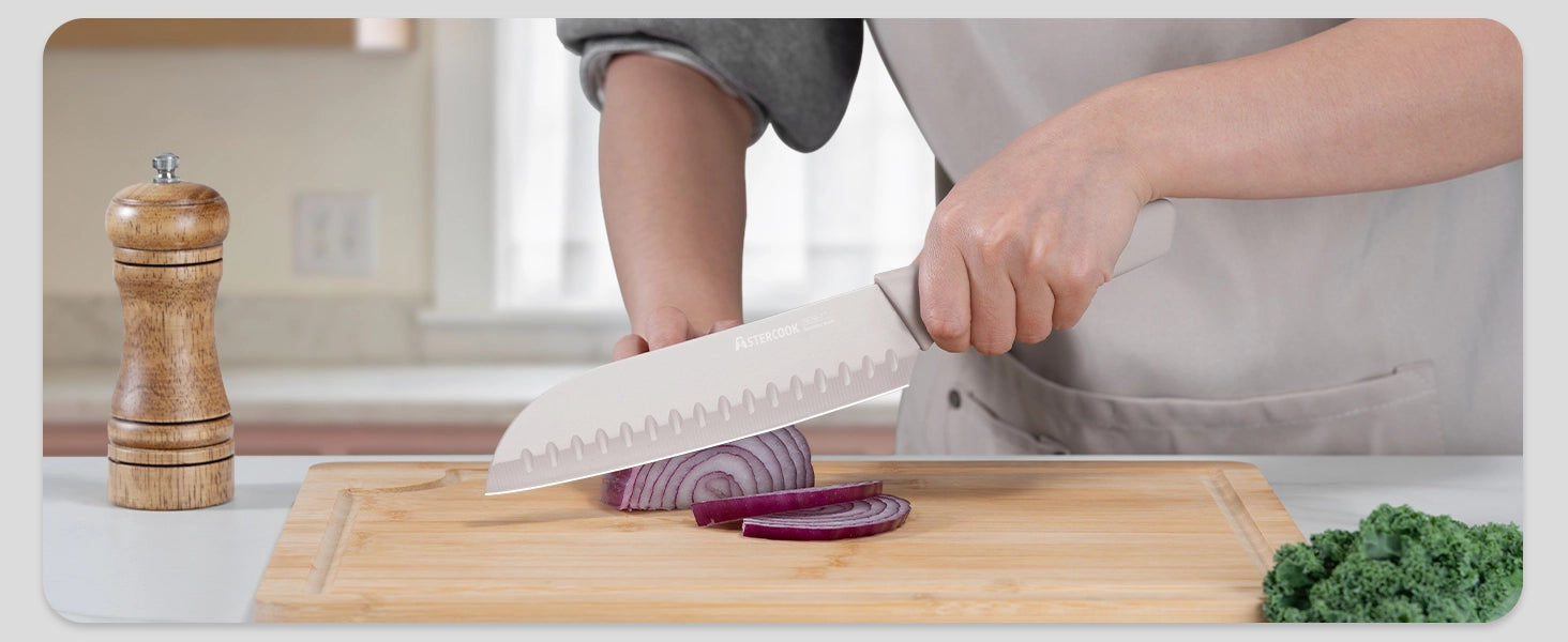 7 Pieces Kitchen Knives Set with Healthy Anti-Rust Coating Morandi