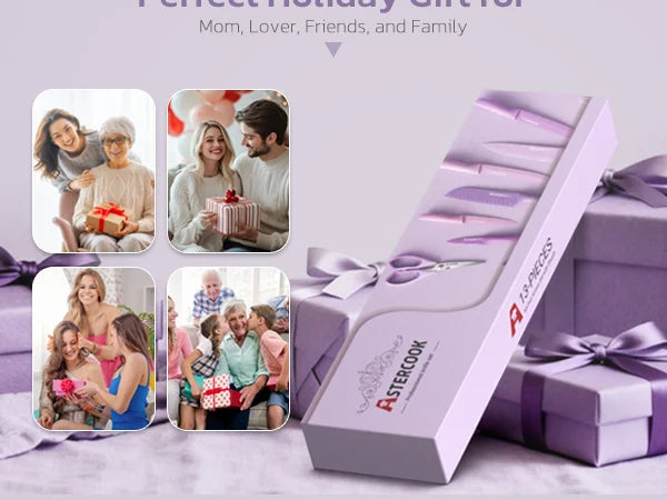 7 Pieces Kitchen Knives Set with Healthy Anti-Rust Coating Purple