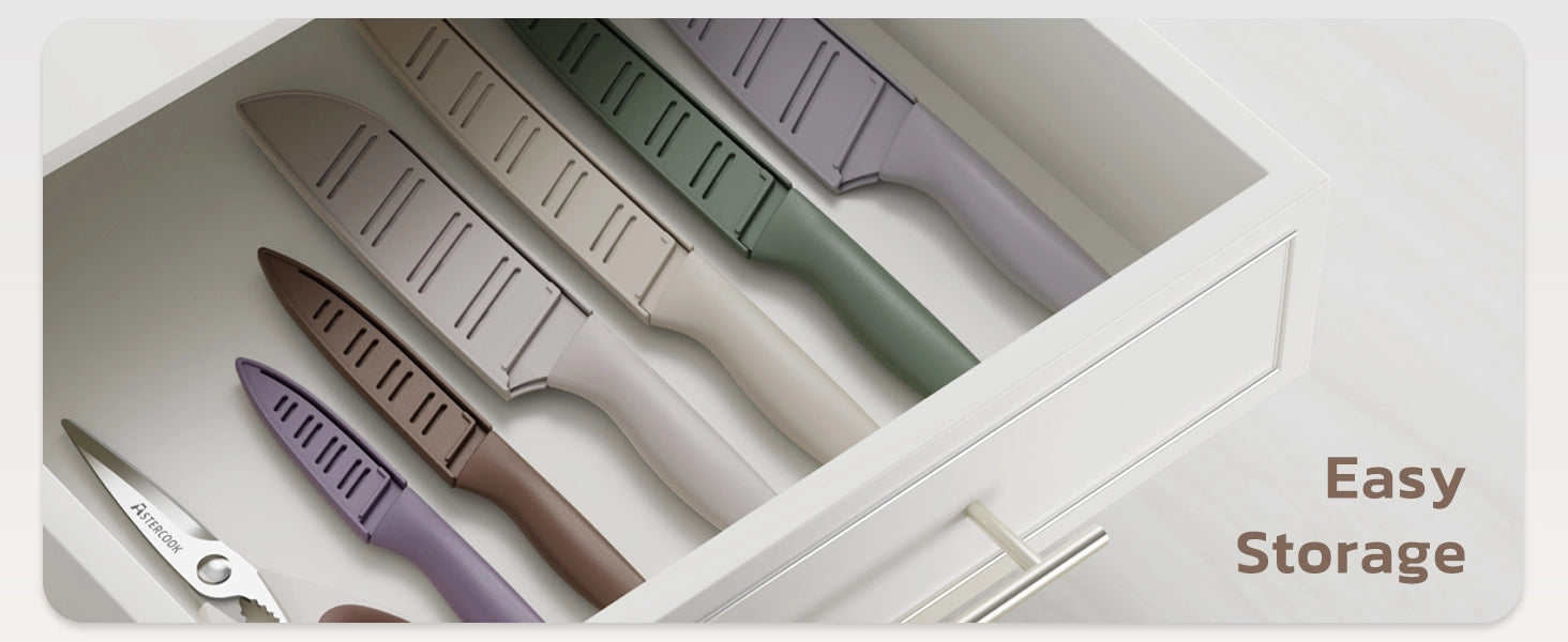 7 Pieces Kitchen Knives Set with Healthy Anti-Rust Coating Morandi