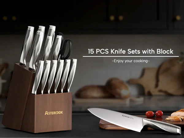 15-Piece Full Tang Knife Set - Silver