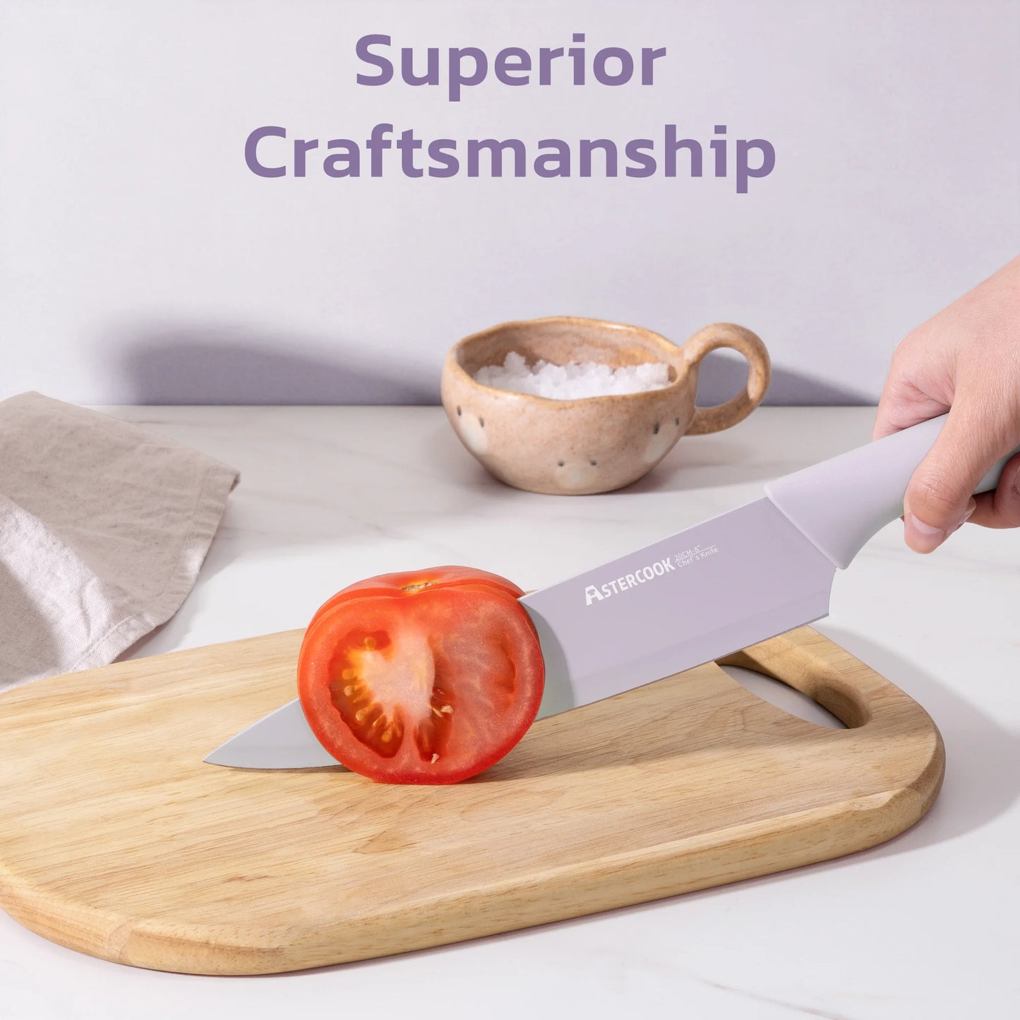 7 Pieces Kitchen Knives Set with Healthy Anti-Rust Coating Purple