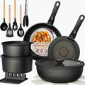 21-Piece Ceramic Pots and Pans Set Non Stick Detachable Handle -Black
