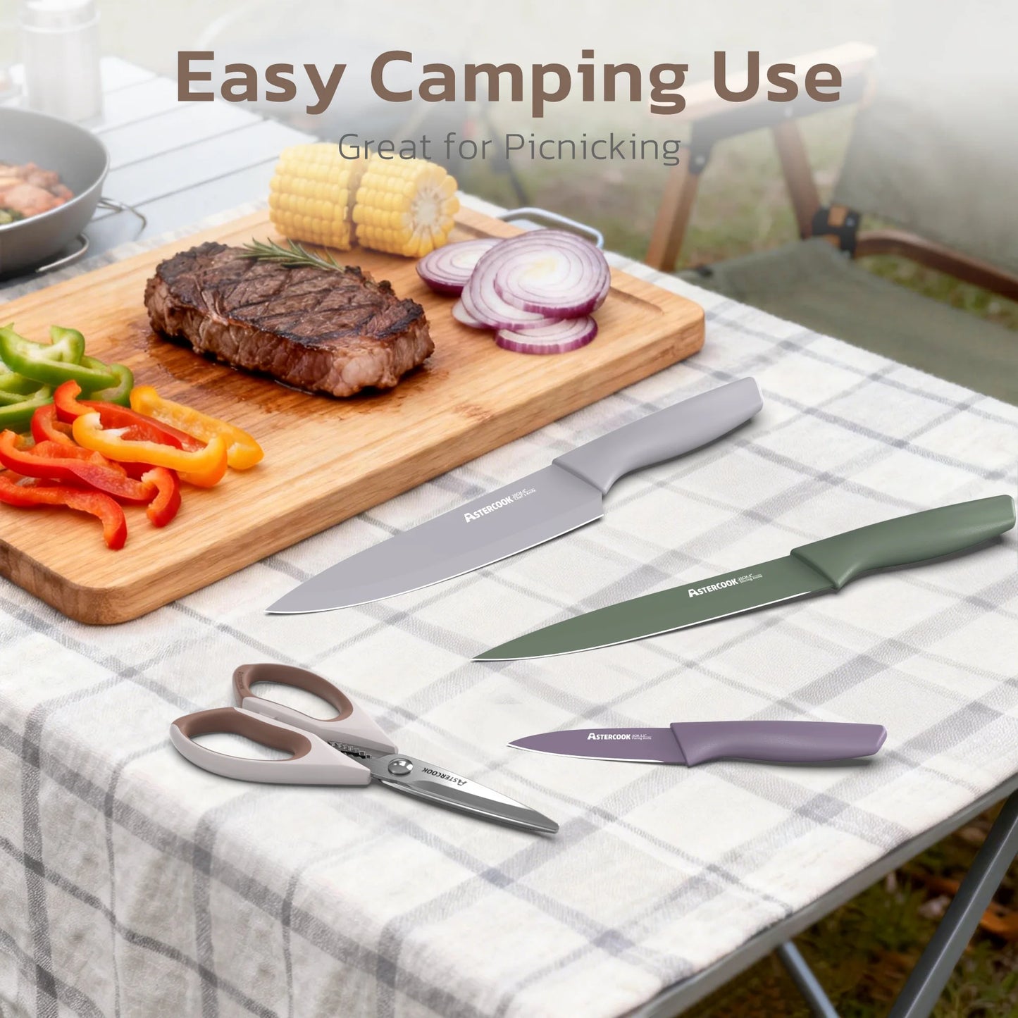 7 Pieces Kitchen Knives Set with Healthy Anti-Rust Coating Morandi