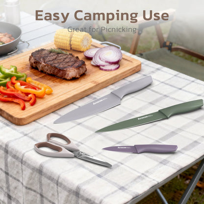7 Pieces Kitchen Knives Set with Healthy Anti-Rust Coating Morandi