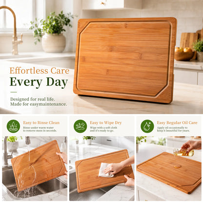 Astercook Deep Carbonized Bamboo Cutting Board, 12" x 17" Large Wood Chopping Board for Kitchen with Juice Groove & Side Handles, Knife-Friendly Serving Charcuterie Board for Meat, Vegetables, Fruit