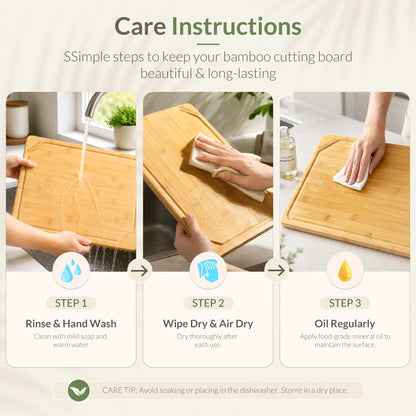Astercook Bamboo Cutting Board for Kitchen, Large Natural Wood Chopping Board with Juice Groove and Built-in Handles, Knife-Friendly Charcuterie Board for Meat, Vegetables, Fruit and Cheese 12" x 17"