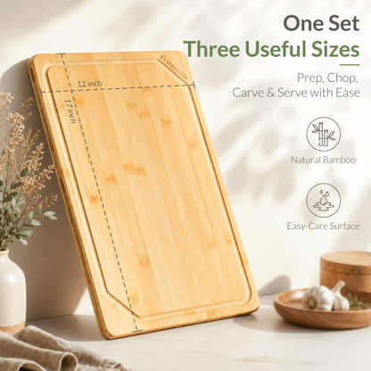 Astercook Bamboo Cutting Board for Kitchen, Large Natural Wood Chopping Board with Juice Groove and Built-in Handles, Knife-Friendly Charcuterie Board for Meat, Vegetables, Fruit and Cheese 12" x 17"