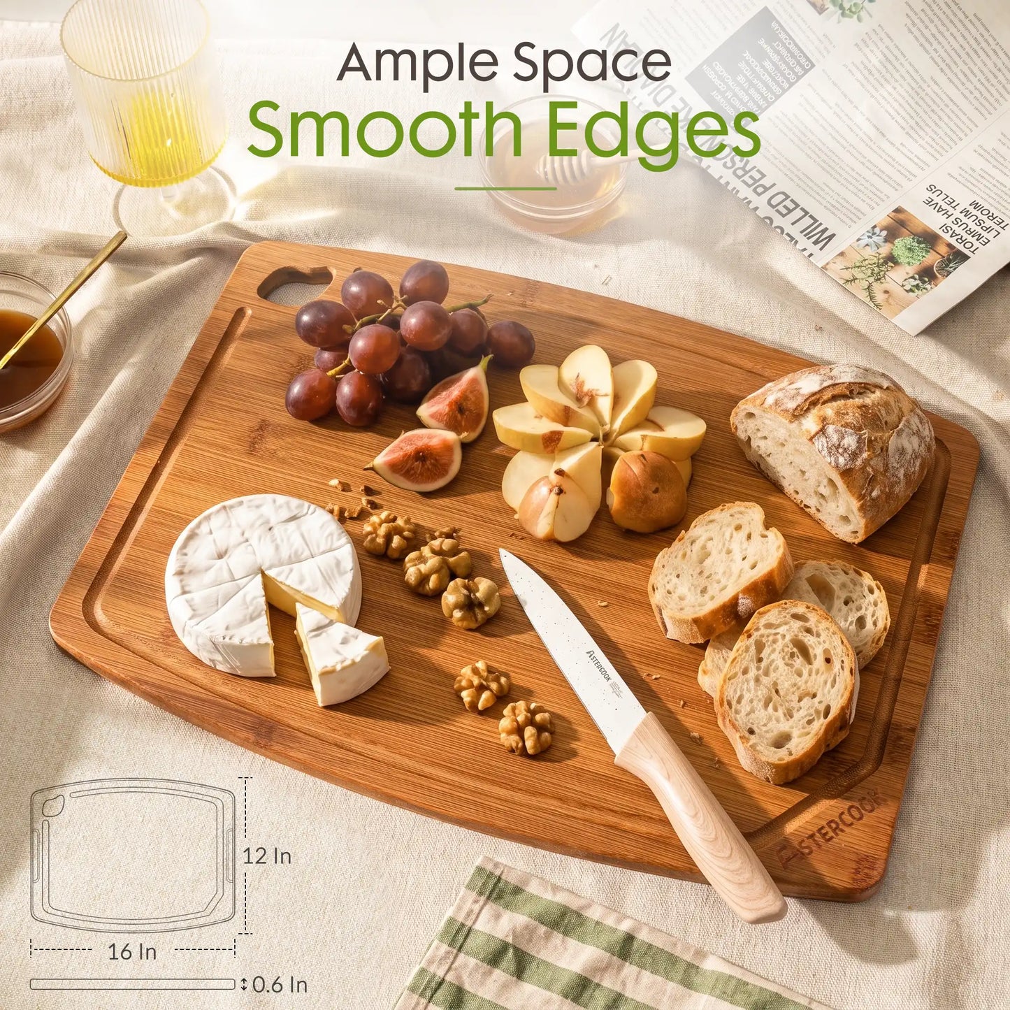 Large Bamboo Cutting Board Deep Carbonized Wooden
