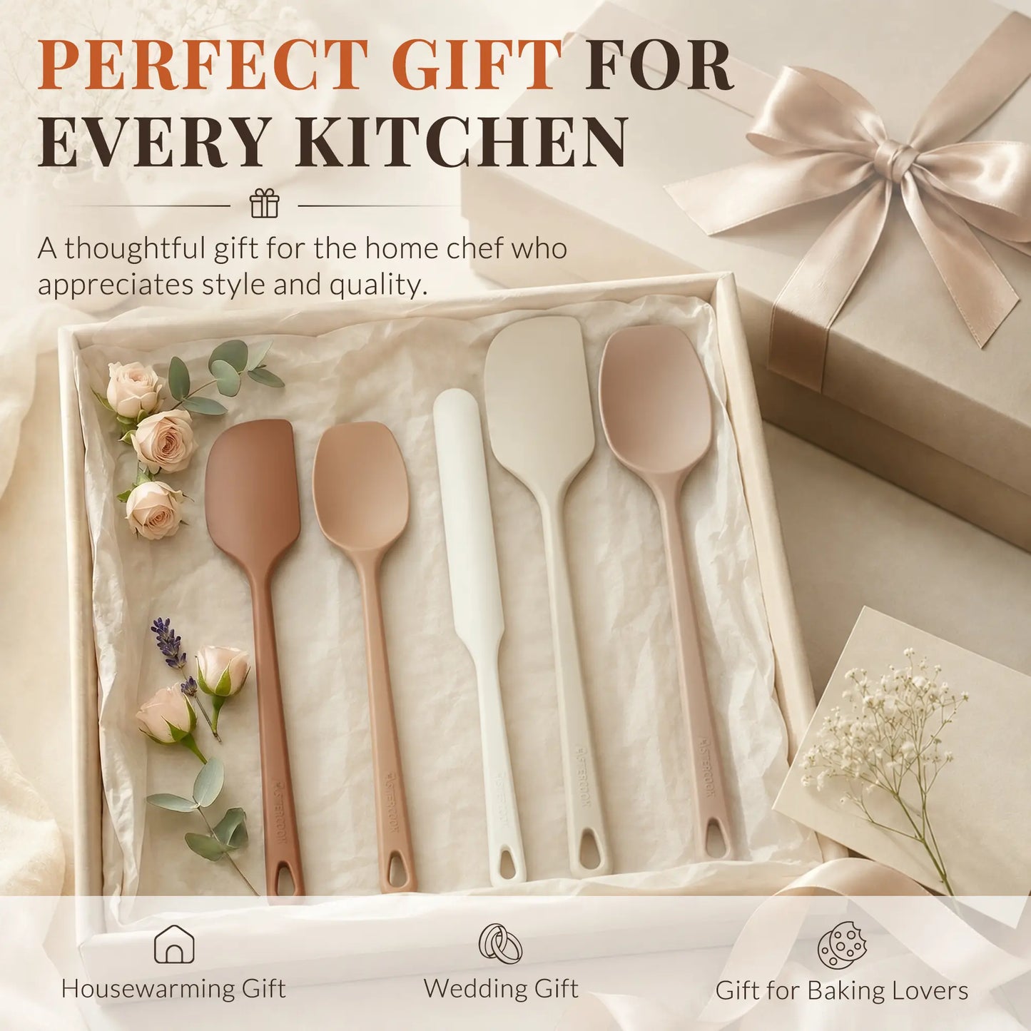 Astercook 5-Piece Silicone Spatula Set, 560°F Heat Resistant Rubber Spatulas with Stainless Steel Core, Nonstick Safe & Dishwasher Safe Baking Spatula Set for Cooking & Mixing, Macaron Pastel Colors