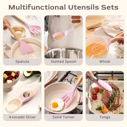 39-Piece Silicone Utensil Collection-Pink