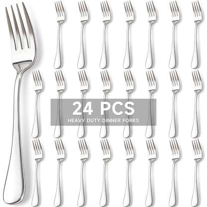 Astercook Dinner Fork Set, 24-Piece Premium Food-Grade Stainless Steel Forks Silverware, Mirror Polished & Dishwasher Safe, Heavy Duty Flatware Ideal for Kitchen, Restaurant & Party Use