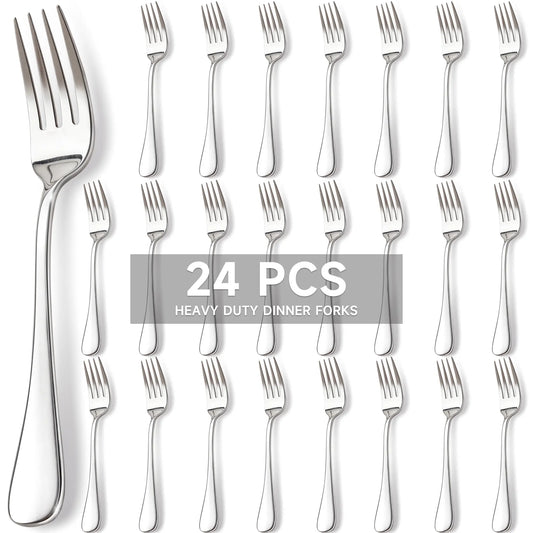 Astercook Dinner Fork Set, 24-Piece Premium Food-Grade Stainless Steel Forks Silverware, Mirror Polished & Dishwasher Safe, Heavy Duty Flatware Ideal for Kitchen, Restaurant & Party Use