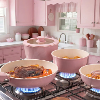 21-Pc Detachable Pink Cookware Set
