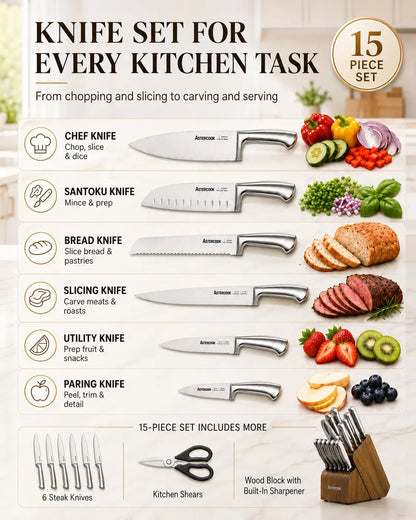15-Pc One-Piece Steel Knife Set
