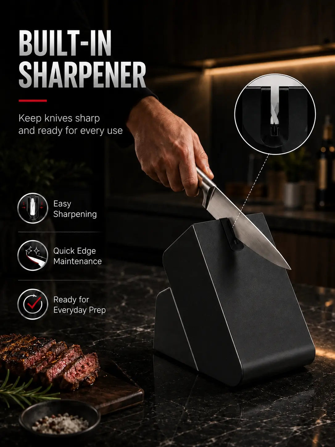 15-Pc One-Piece Steel Knife Set-black